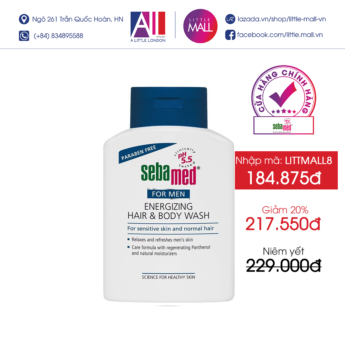 Sữa tắm gội 2 trong 1 cho nam Sebamed energizing hair & body wash pH 5.5 200ml TẶNG mặt nạ Sexylook (Nhập Khẩu)