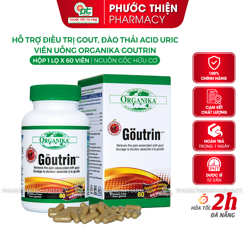 Viên uống hỗ trợ bệnh gout organika goutrin lọ 60 viên - hỗ trợ giảm đau viêm khớp, thải acid uric