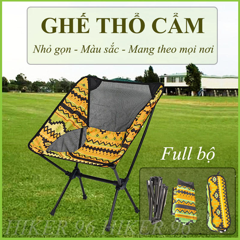 Ghế dã ngoại cắm trại câu cá gấp gọn thổ cẩm khung nhôm 7075
