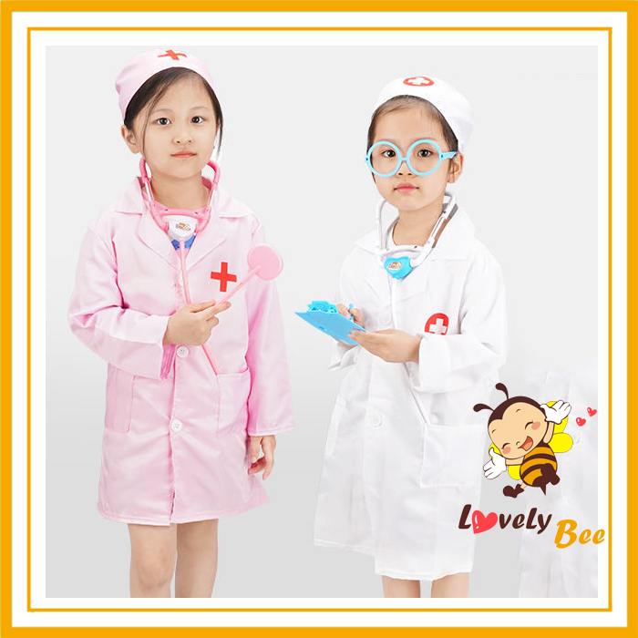 Set Áo và Mũ Bác Sĩ Cao cấp - Cho Bé Yêu Tập Làm Bác Sĩ