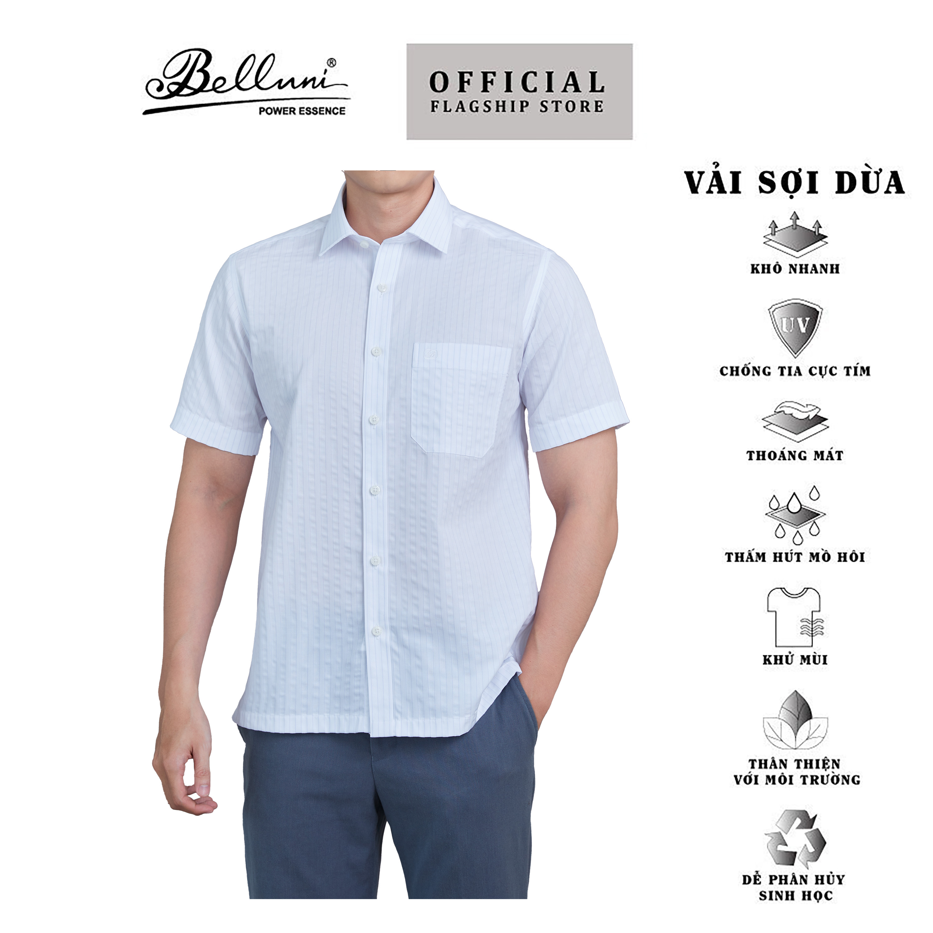 [New Arrival] Áo sơ mi nam ngắn tay BELLUNI vải sợi dừa - ABN.CCP.BE.250.W1