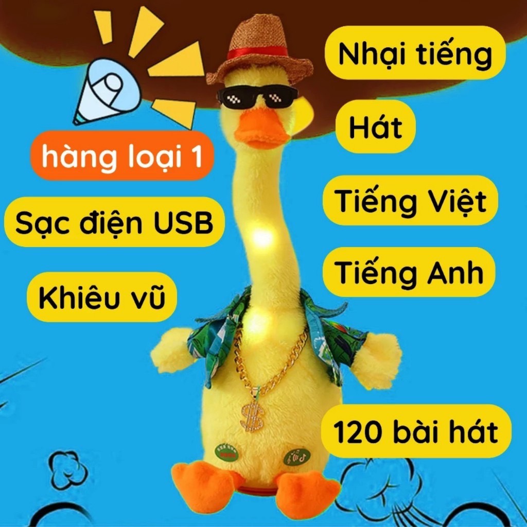 Đồ chơi vịt nhái giọng cho bé, con vịt biết nói biết hát