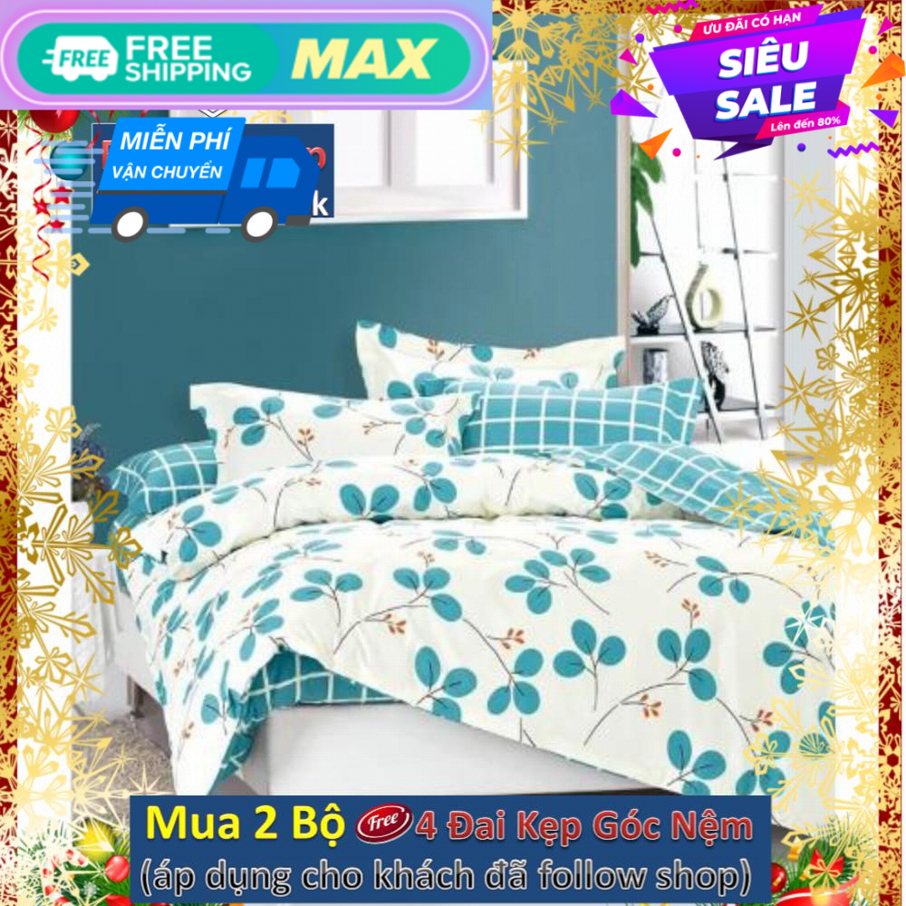 Bộ ga bọc và gối cotton poly cỏ 3 lá 1m6x2m