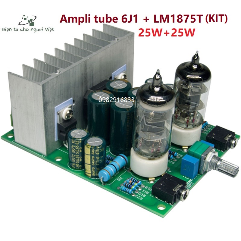 Bộ KIT tự lắp mạch khuếch đại âm thanh Ampli đèn tube 6J1 + LM1875 2.0 chất lượng cao