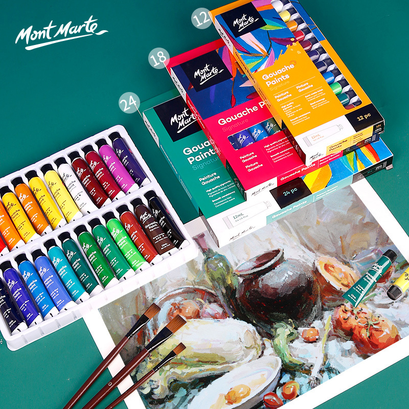 [Giao Hỏa Tốc] Bộ Màu Gouache Mont Marte 12/18/24 Màu x 12ml Gouache Paints Signature PMHS0028/PMHS0029/PMHS0030