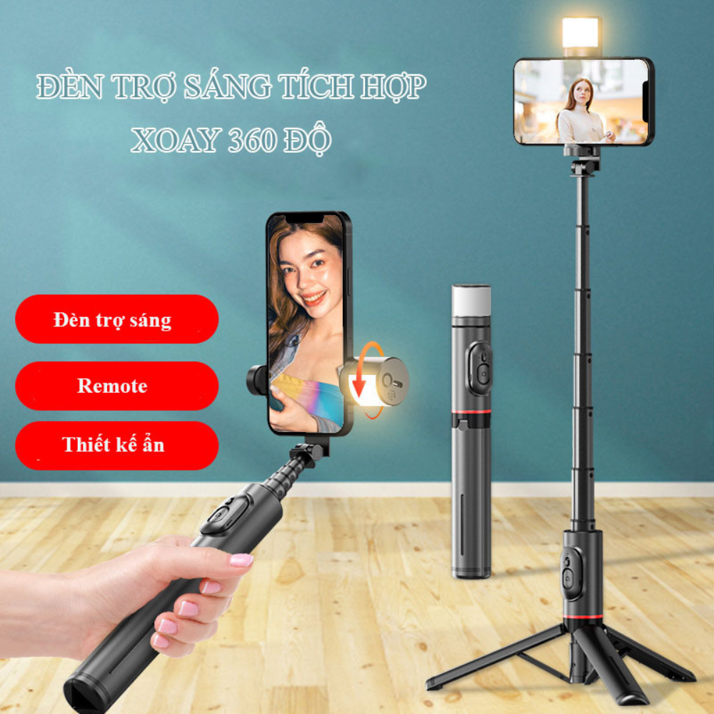 Gậy chụp ảnh cyke q12 tích hợp đèn led kích thước siêu nhỏ gọn