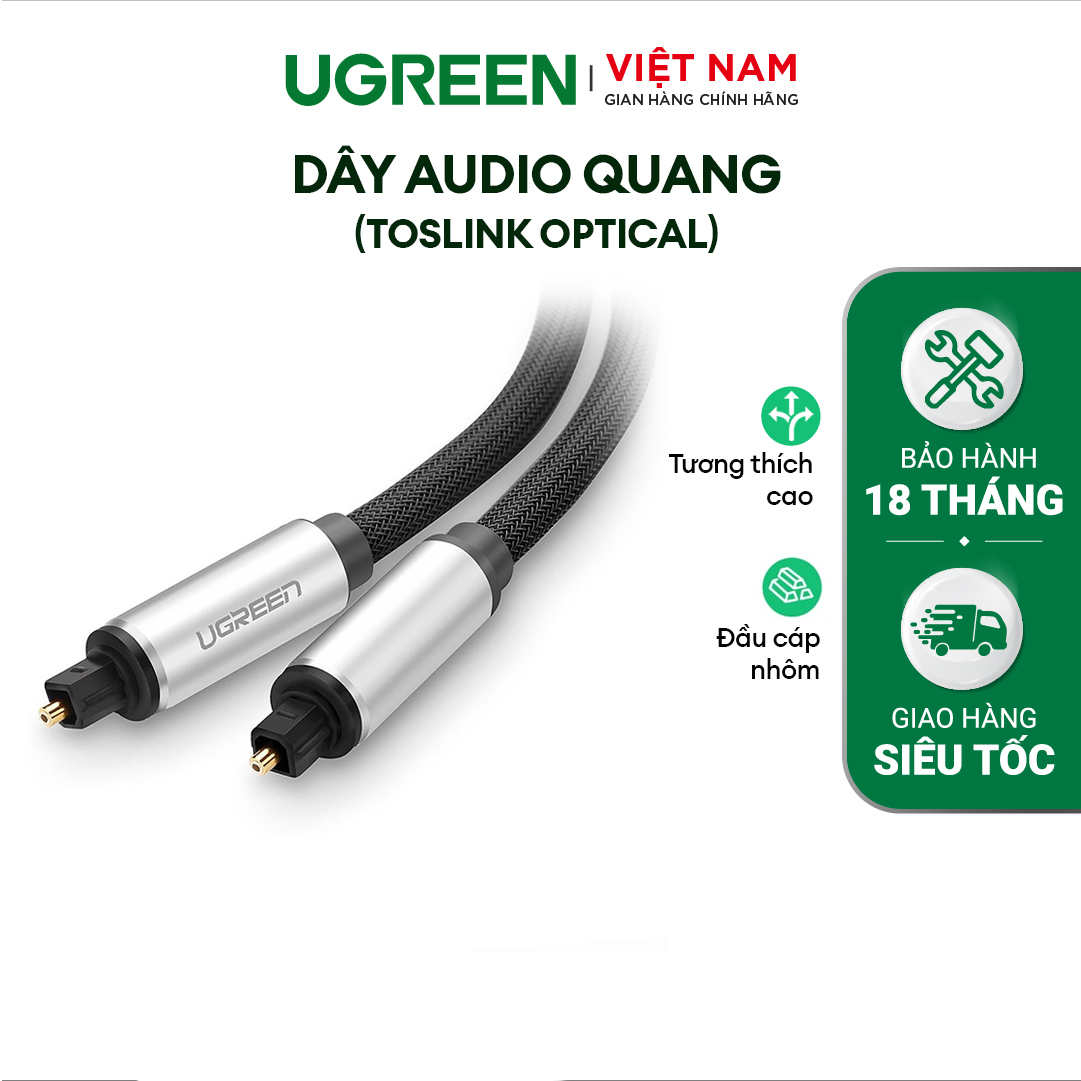  Dây audio quang  Toslink Optical  UGREEN AV108 | Đầu nhôm | Nhiều độ dài từ 1-3m | Bảo Hành 18 Tháng 1 Đổi 1 | 10539 10540 10541 10542 70896 