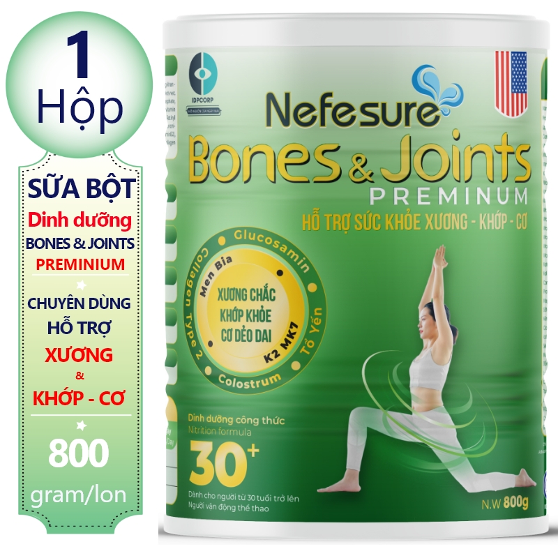 Sữa bột Nefesure Bones&Joints Preminum 800gr dưỡng chất cho xương và khớp dành cho người lớn phòng ngừa đau xương khớp, viêm khớp, đặc biệt là người bệnh xương và khớp