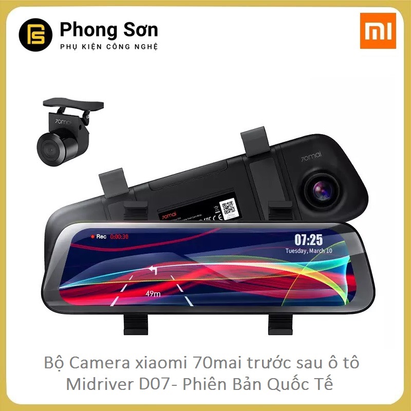 Camera hành trình gương Xiaomi , 70Mai rearview Dash cam Midriver D07 , Phiên  Bản Quốc Tế ,  Kèm camera lùi hậu, BH 12 Tháng