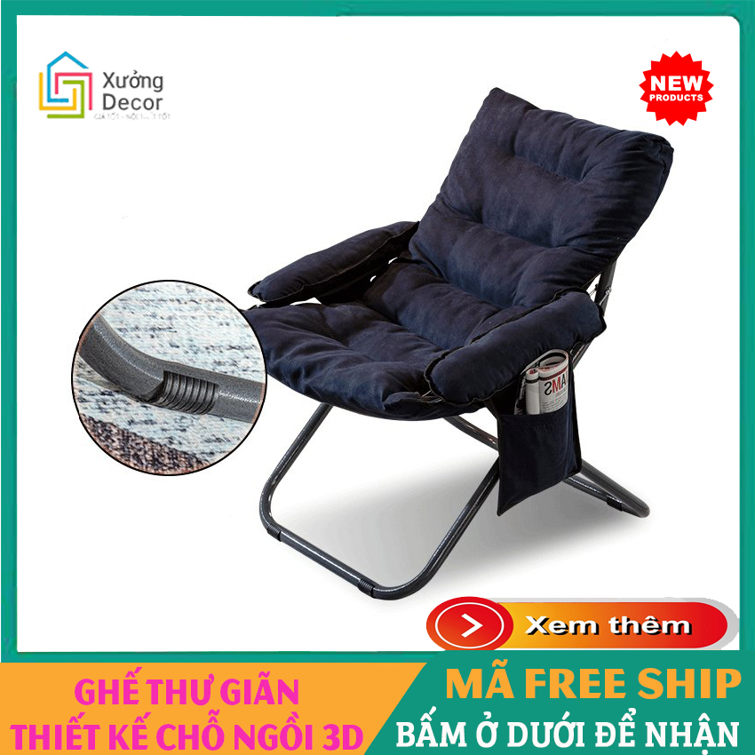 Ghế lười Thư Giãn Full-House Đa Chức Năng Nghỉ Ngơi, Ghế du lịch gấp gọn Làm Việc Thiết Kế Chế Độ 3D Khung Thép Chịu Lực Chống Võng