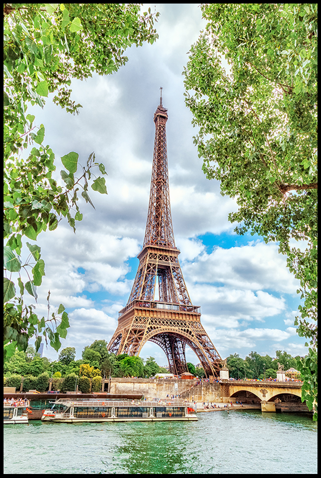 Tranh trang trí phòng khách tháp Eiffel chất liệu bóng kiếng hoặc nhám kim sa BK0185