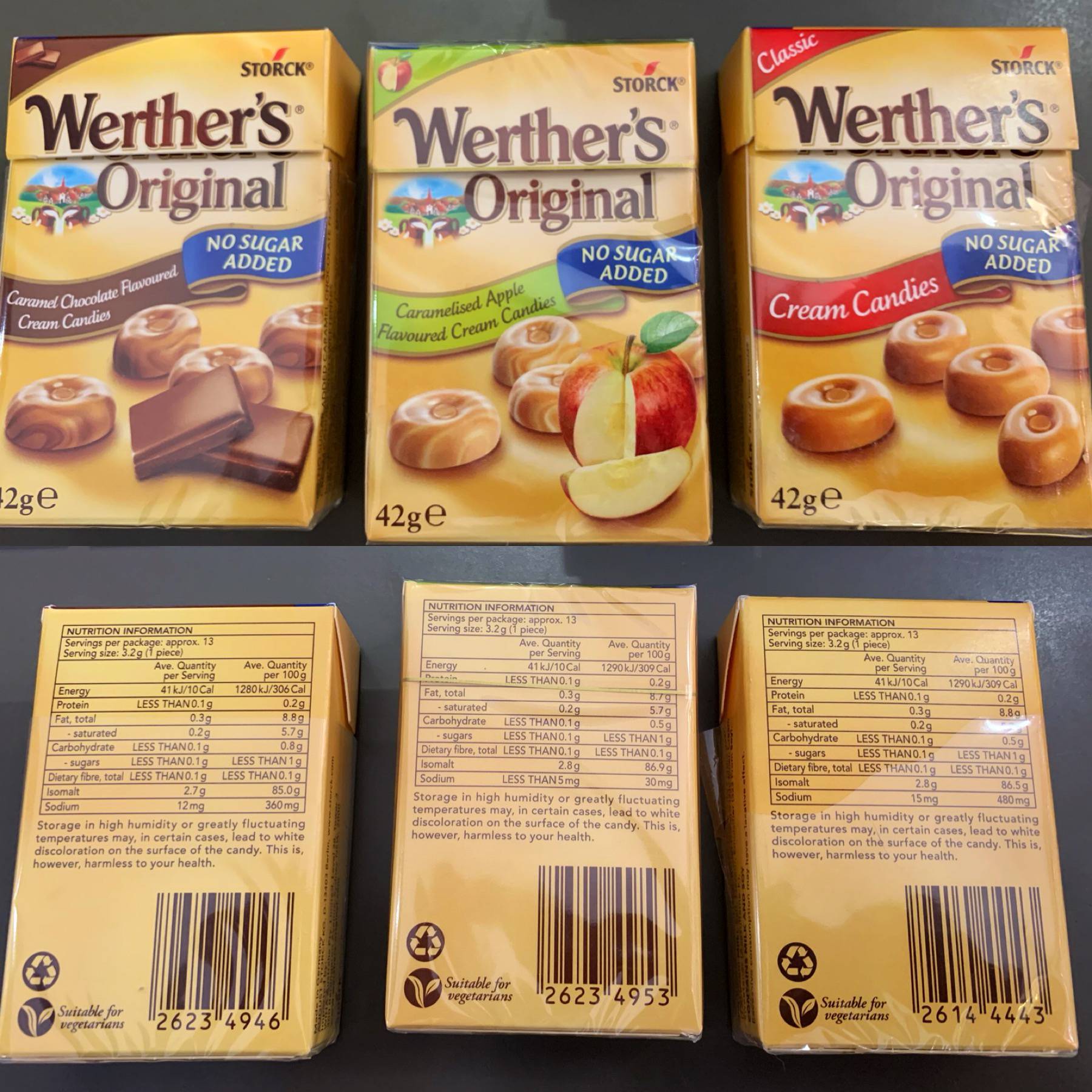 Kẹo Caramen Werthers Original vị kem/kem socola không đường hộp 42g