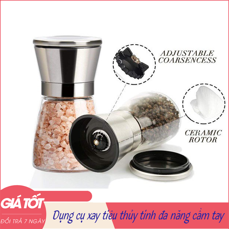 Dụng cụ xay tiêu thủy tinh đa năng cầm tay, máy xay tiêu mini, đồ say tiêu, hũ xay tiêu, bình đựng hạt tiêu (Màu ngẫu nhiên)