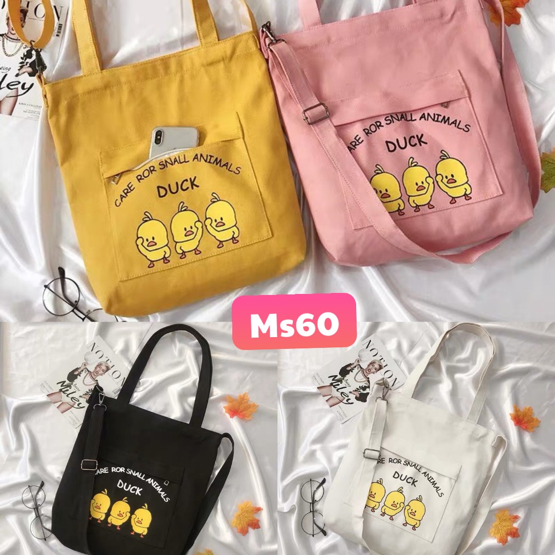 Túi tote thời trang 3 chú vịt xếp hàng ngó ms60