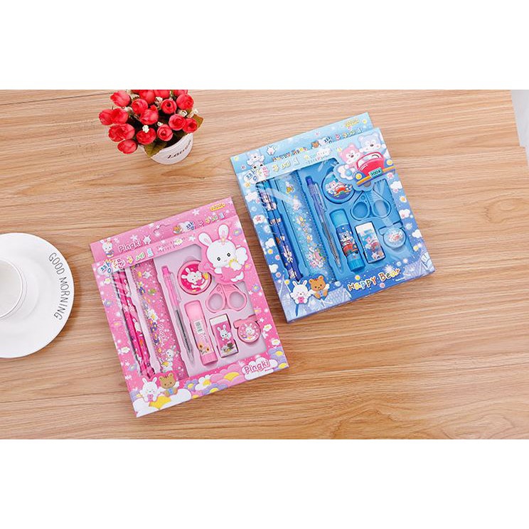 SET BỘ DỤNG CỤ HỌC TẬP 9 MÓN HÌNH GẤU XANH & THỎ HỒNG H05