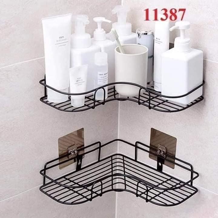 Kệ góc tường nhà tắm dán tường siêu dính, Kệ đựng gia vị nhà bếp chất liệu thép không gỉ chịu lực 10kg