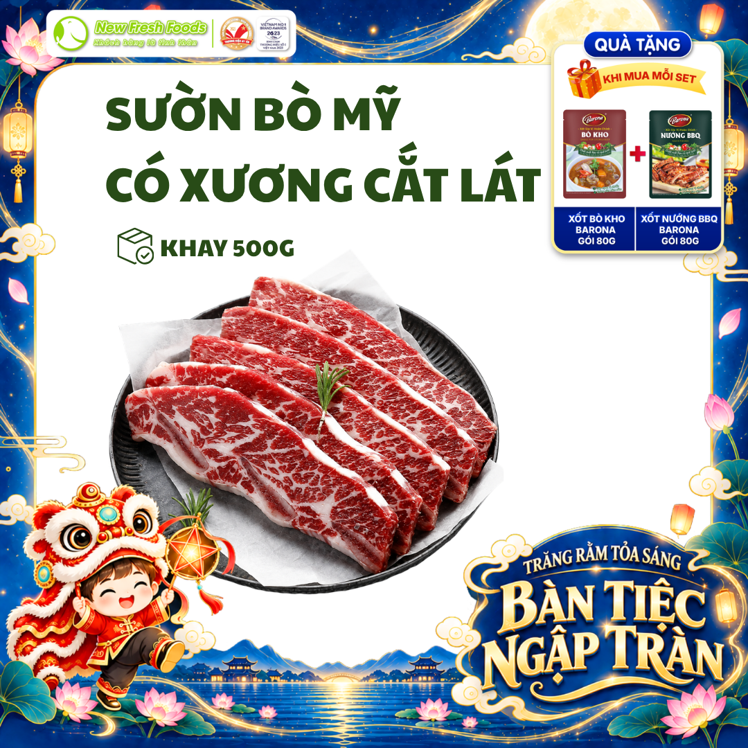 [HỎA TỐC HCM] Sườn Non Bò Mỹ Có Xương Cắt Lát Dày 8mm - 1 cm  - Khay 1KG và 500G