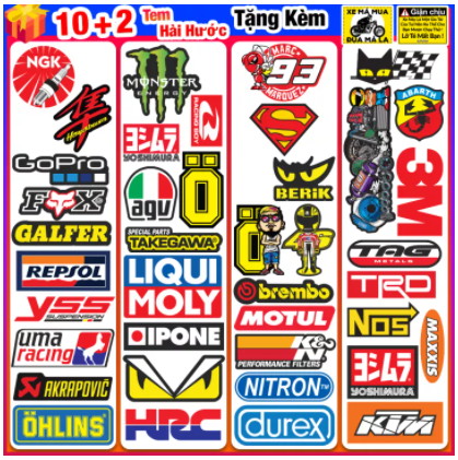 Bộ 10 sticker dán xe máy ohlins liqui moly hrc umaracing monster tem mắt - decal dán xe máy cao cấp