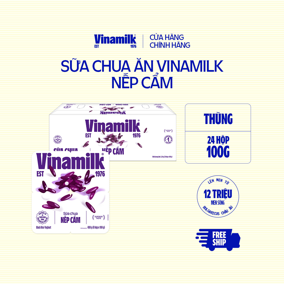 [CHỈ GIAO TRONG BÁN KÍNH 10KM] Thùng 24 hộp Sữa chua ăn Vinamilk Nếp cẩm Hộp 100g