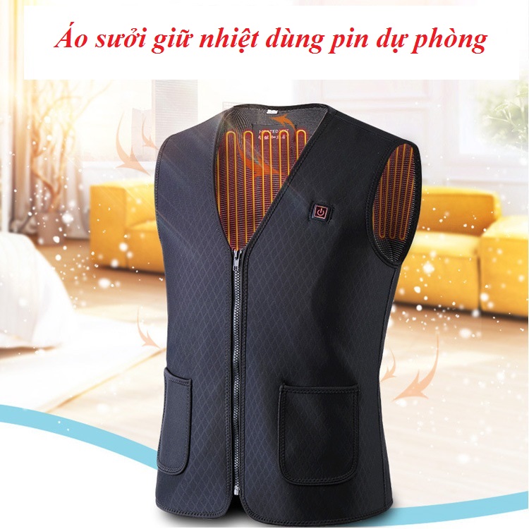 Áo ghi lê sưởi ấm sử dụng điện từ pin dự phòng, điều chỉnh nhiệt độ từ 45- 65 độ, áo giữ nhiệt, áo điện