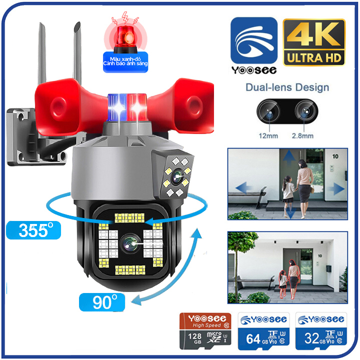 Camera Yoosee 2 Mắt 8.0mp Quay 4k Sắc NétGóc Rộng Xoay 360 Độ Có 2 Còi Hú Lớn Và Đèn BáoAi Thông Minh Phát Hiện Chuyển ĐộngIP66 Chống Thấm NướcĐàm Thoại 2 ChiềuTích Hợp Đèn LedXem Đêm Có Màu.Bảo Hành 12 Tháng