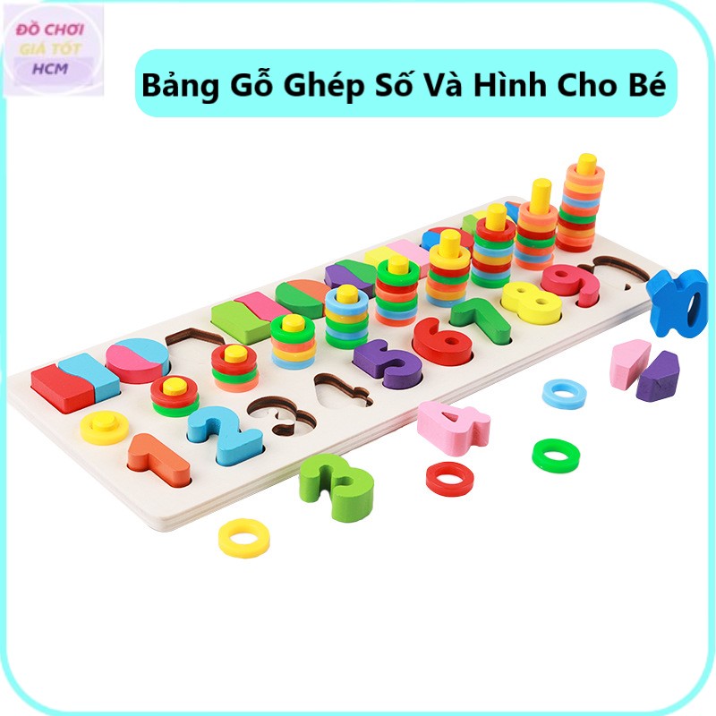 Đồ chơi bảng xếp gỗ ghép số và hình học loại 3 dòng - Đồ chơi bảng chữ số - Bảng gỗ cho bé học - Đồ chơi học đếm số cho trẻ