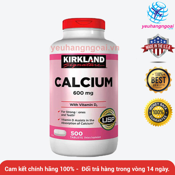 Viên Uống Bổ Sung Canxi và Vitamin D3 – Calcium 600mg + D3 500 Viên Của Kirkland Mỹ.