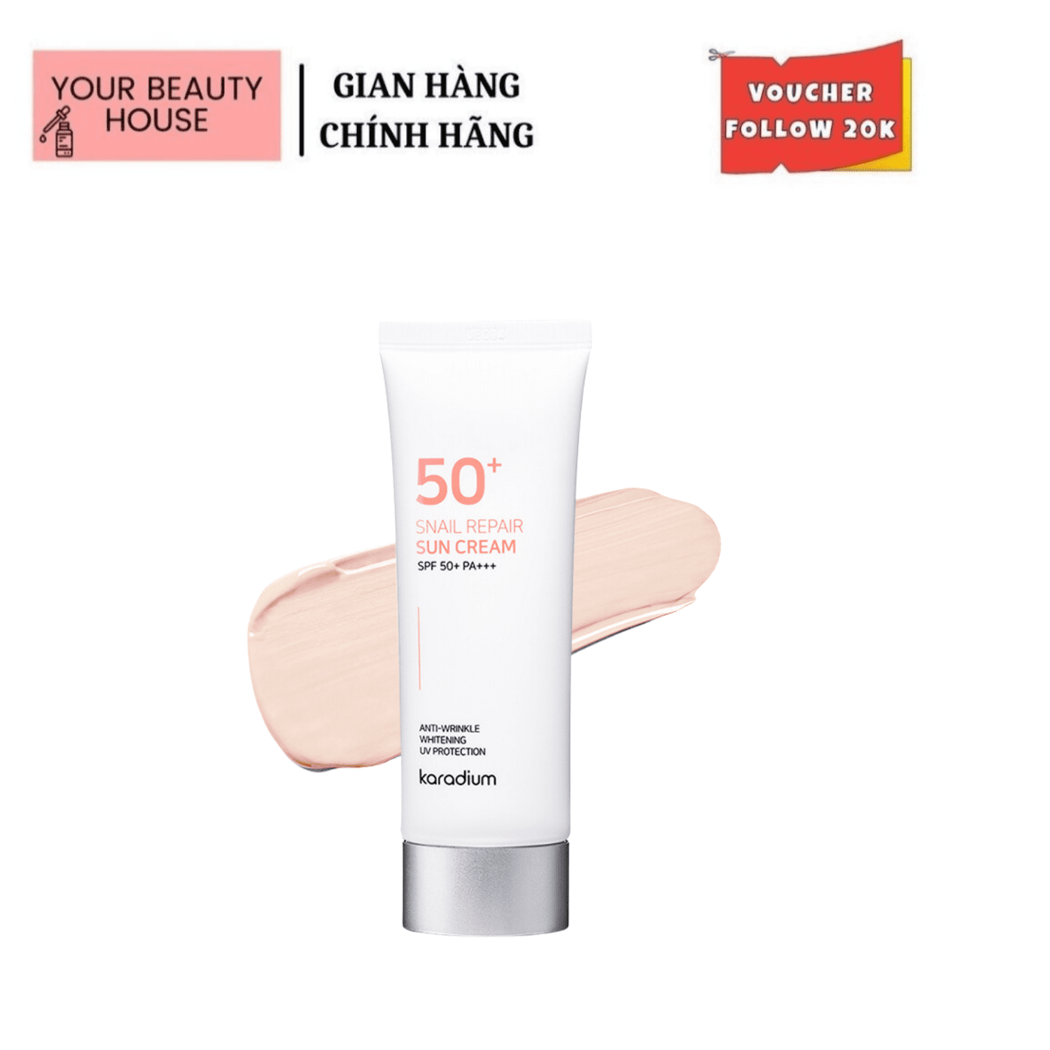 [ Karadium ] Kem Chống Nắng Nâng Tone Karadium Snail Repair Sun Cream SPF 50+ PA+++ 70mL