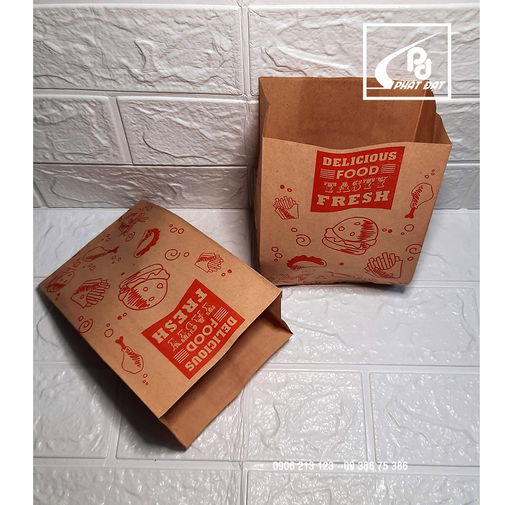 Túi giấy đựng gà rán khoai tây chiên, hamburger, khoai lắc, bánh tiêu, bánh bao ...