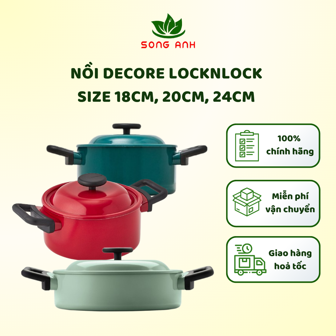 Nồi Decore LocknLock size 18cm, 20cm, 24cm dùng với mọi loại bếp