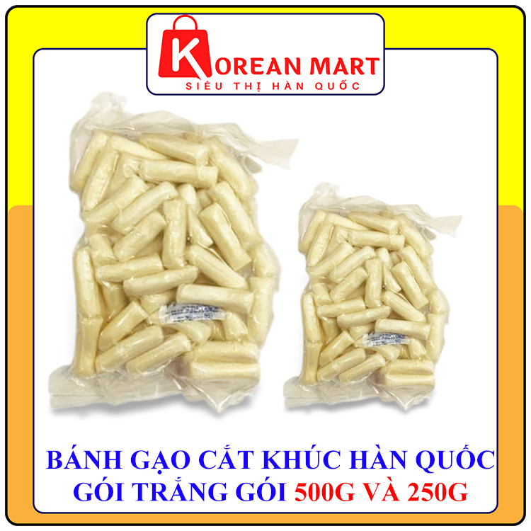 Bánh gạo Hàn quốc tokbokki cắt khúc gói trắng gói 250g và 500g