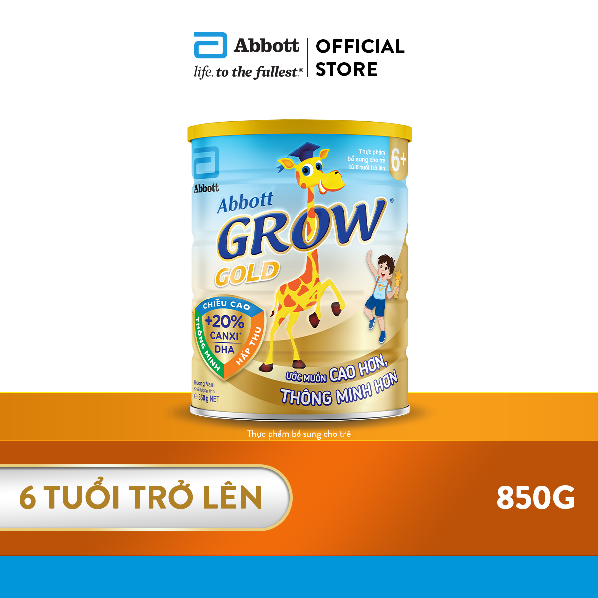 Lon Sữa bột Abbott Grow Gold 6+ hương vani 850g