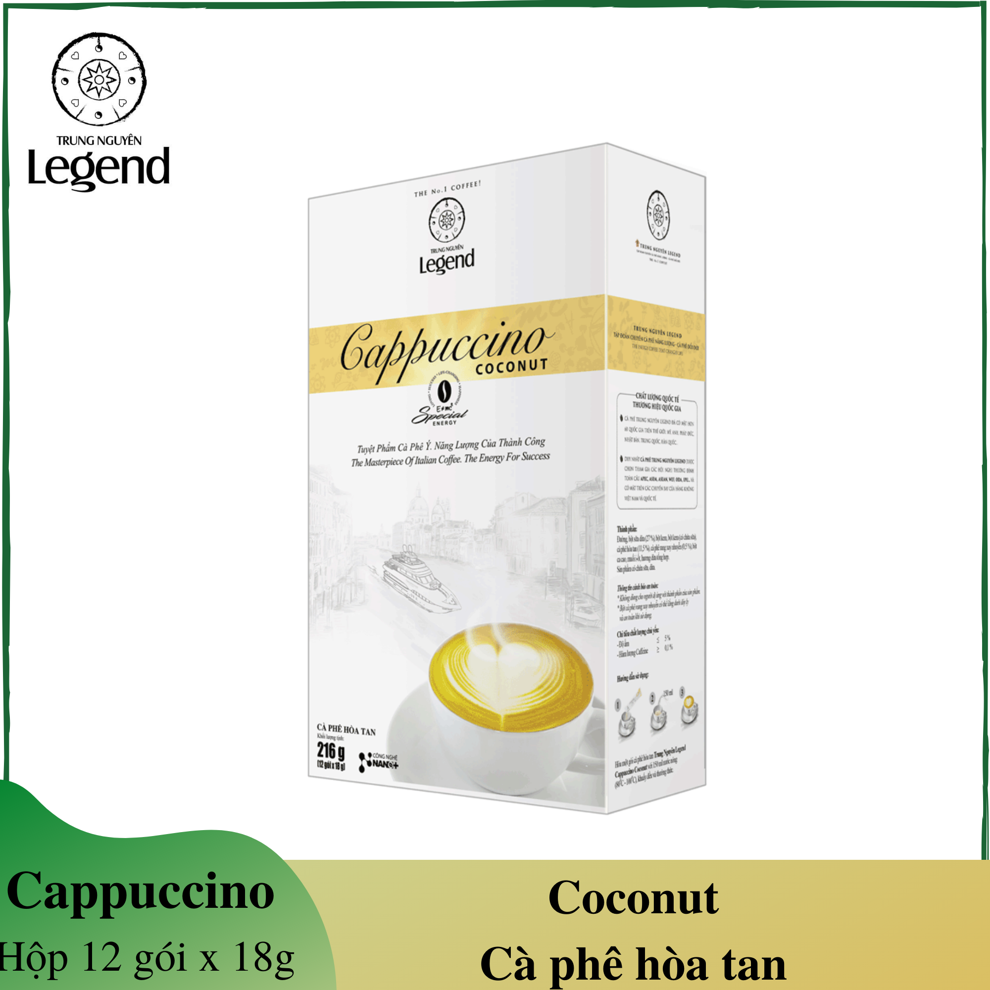 Cà phê Cappuccino hương Coconut Trung Nguyên - Hộp 12 gói - Cà phê hòa tan