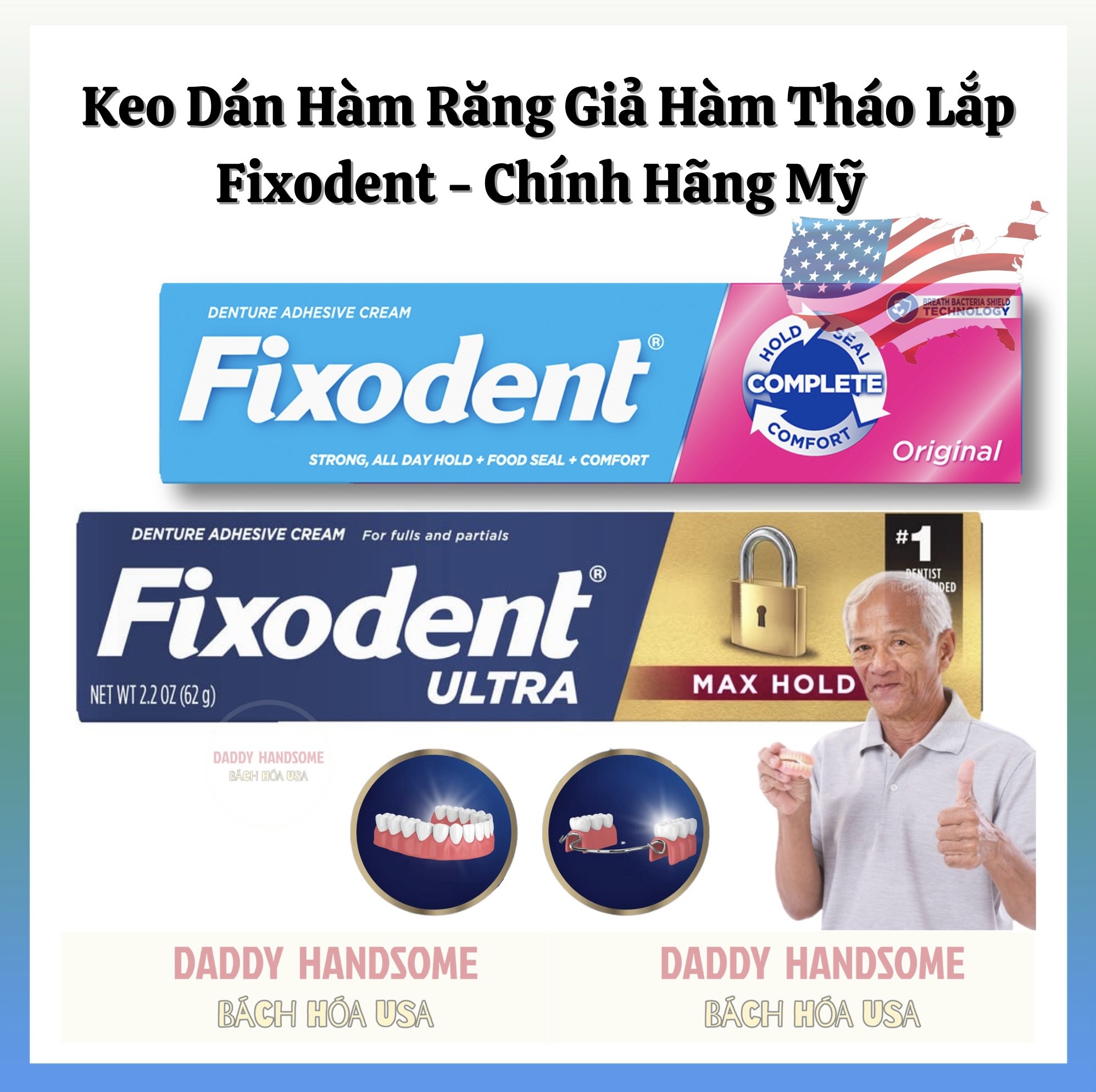 Keo dán hàm giả fixodent 68gr