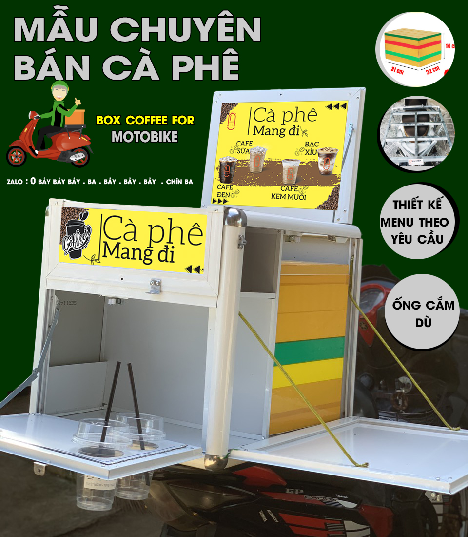 THÙNG CÀ PHÊ BÁN MANG ĐI TRÊN XE MÁY