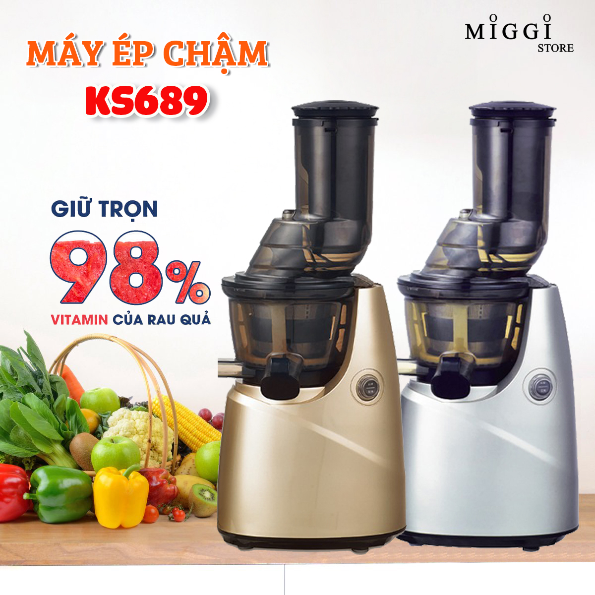 Nhập thái - máy ép chậm ks 689 - cổ phễu to - ép kiệt bã - máy ép trái cây - máy ép hoa quả tốc độ chậm ks689