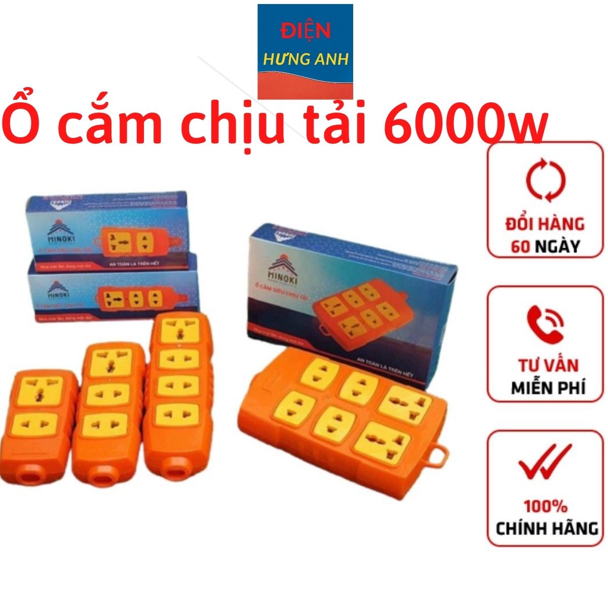 Ổ cắm điện Siêu chịu tải 6000w ổ không dây lõi sứ chống cháy, chịu nhiệt cao (Bảo hành 12 tháng) - Điện Hưng Anh