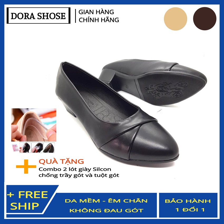 Giày cao gót nữ 4cm - giày cao gót công sở - giày cao gót nữ đế vuông DORA Tặng kèm lót chân silicon