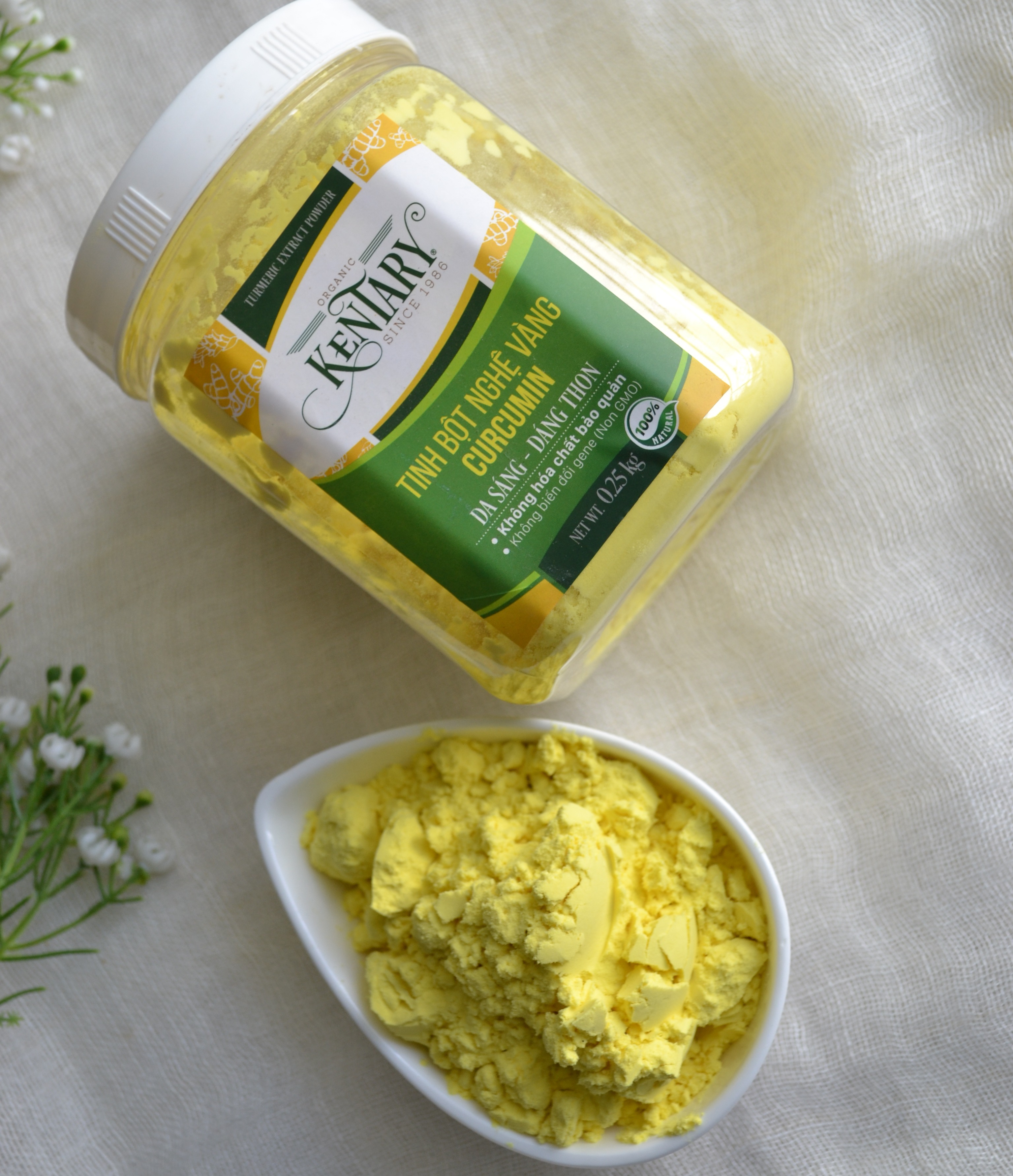 250g tinh bột nghệ vàng organic Kentary thuần vị nghệ giúp đẹp da giảm cân chống ung thư, bổ khí huyết