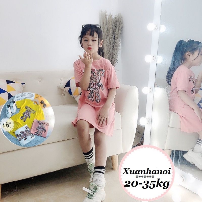 Váy bé gái đầm bé gái gấu teddy size đại 20-35kg xhn492
