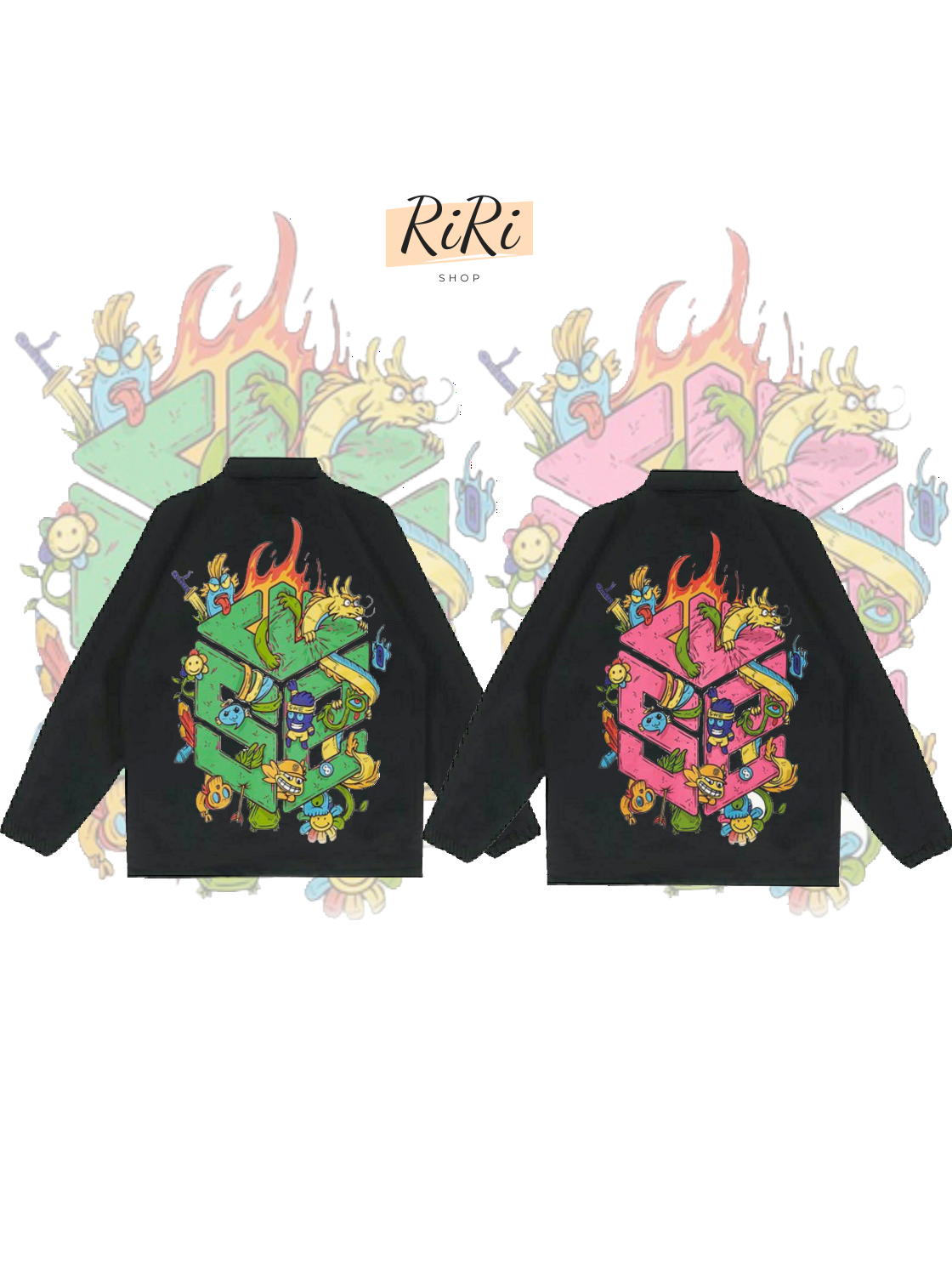 [HCM][có video]Áo Khoác SWE Rồng Doodle Form Rộng Cổ Bẻ  Jacket Unisex Nam Nữ
