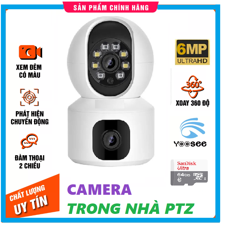 2024 Camera trong nhà Wifi YOOSEE KÉP 6.0MP Không Dây Xem 2 Màn Hình Cùng Lúc Xoay 360 Độ Hỗ Trợ Đàm Thoại 2 Chiều