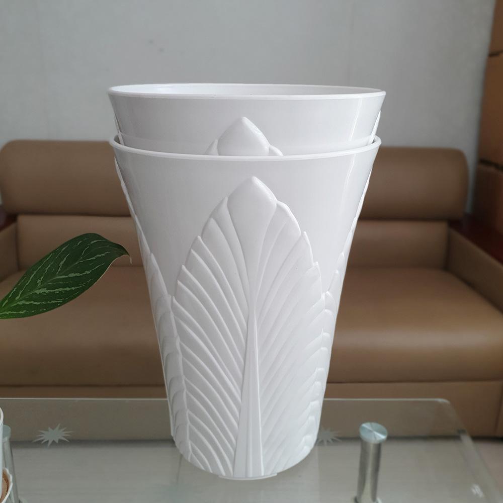 Combo 2 chậu ống lá cỡ lớn trồng hoa kiểng nhựa dày trắng 38x51cm