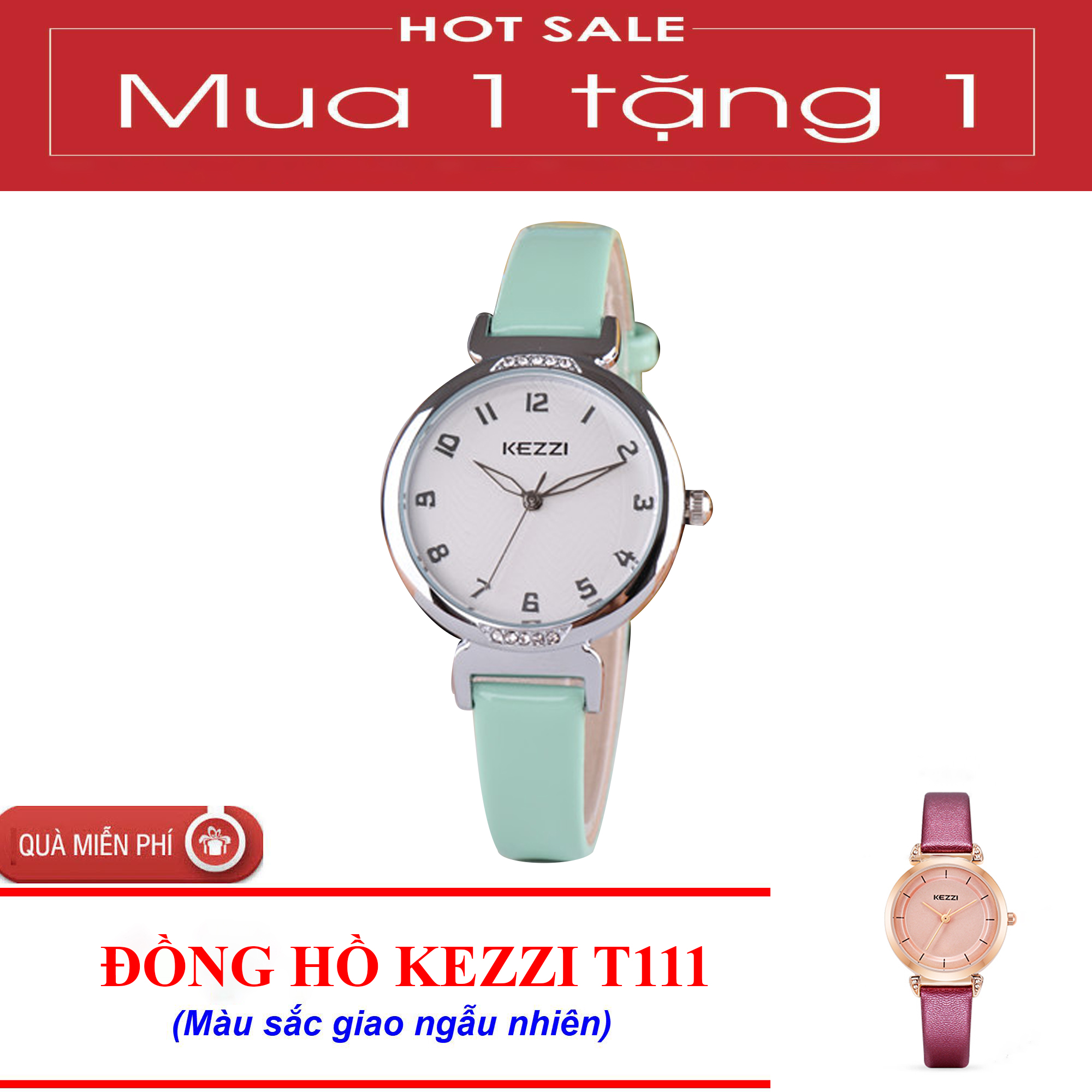 [MUA 1 TẶNG 1] Đồng Hồ Nữ Kezzi T110 Sang Trọng Cao Cấp -  Đồng Hồ Nữ Thời Trang Phong Cách Hàn Quốc - Full Box - Bảo Hành 1 Năm (Dây Xanh Lá)