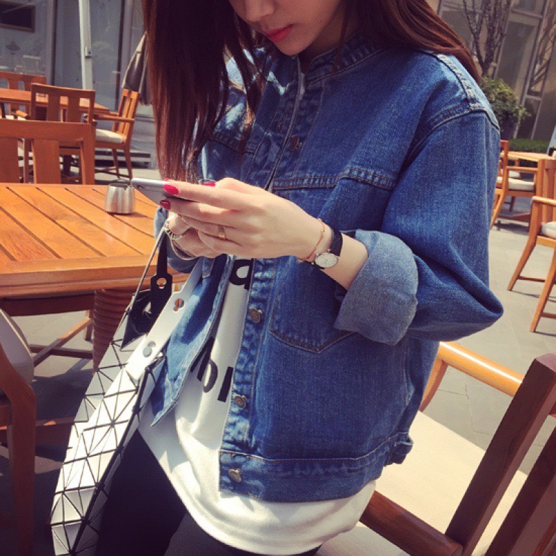 Áo Khoác Jean Nữ CT01D CỔ TRỤ ĐẬM - Áo Khoác Jeans Nữ Cá Tính Thời Trang - Áo Khoác Bò Nữ Kiểu Dáng Basic - 220202