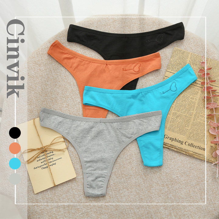 Cinvik Bikini Panty for Women Cotton Thong Seamless Panties Low-Rise