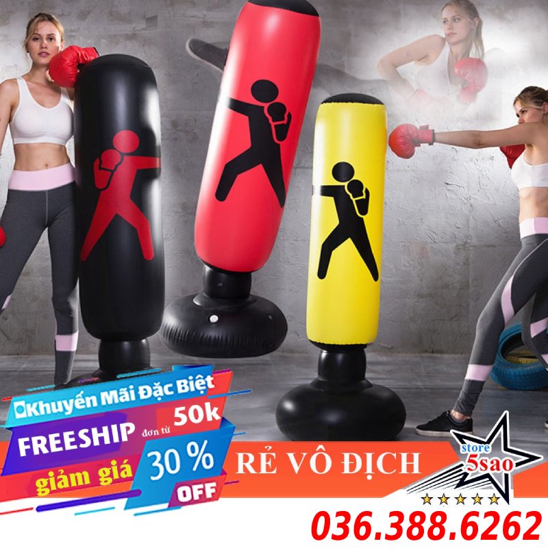 Trụ hơi đấm bốc boxing Lật Đật cho bé và người lớn tặng kèm bơm hơi + keo dán + miếng vá dự phòng + bảo hành 3 tháng