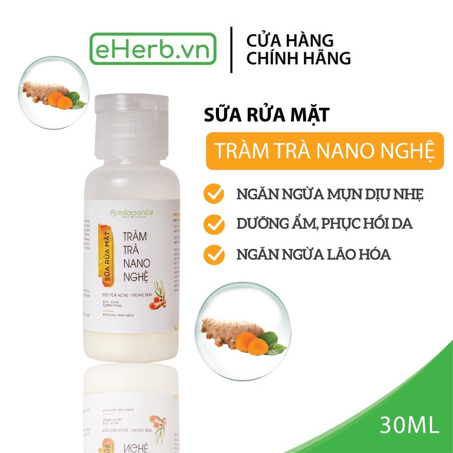 Sữa rửa mặt nghệ nano MILAGANICS cho da dầu mụn sáng da ngừa mụn 30ml