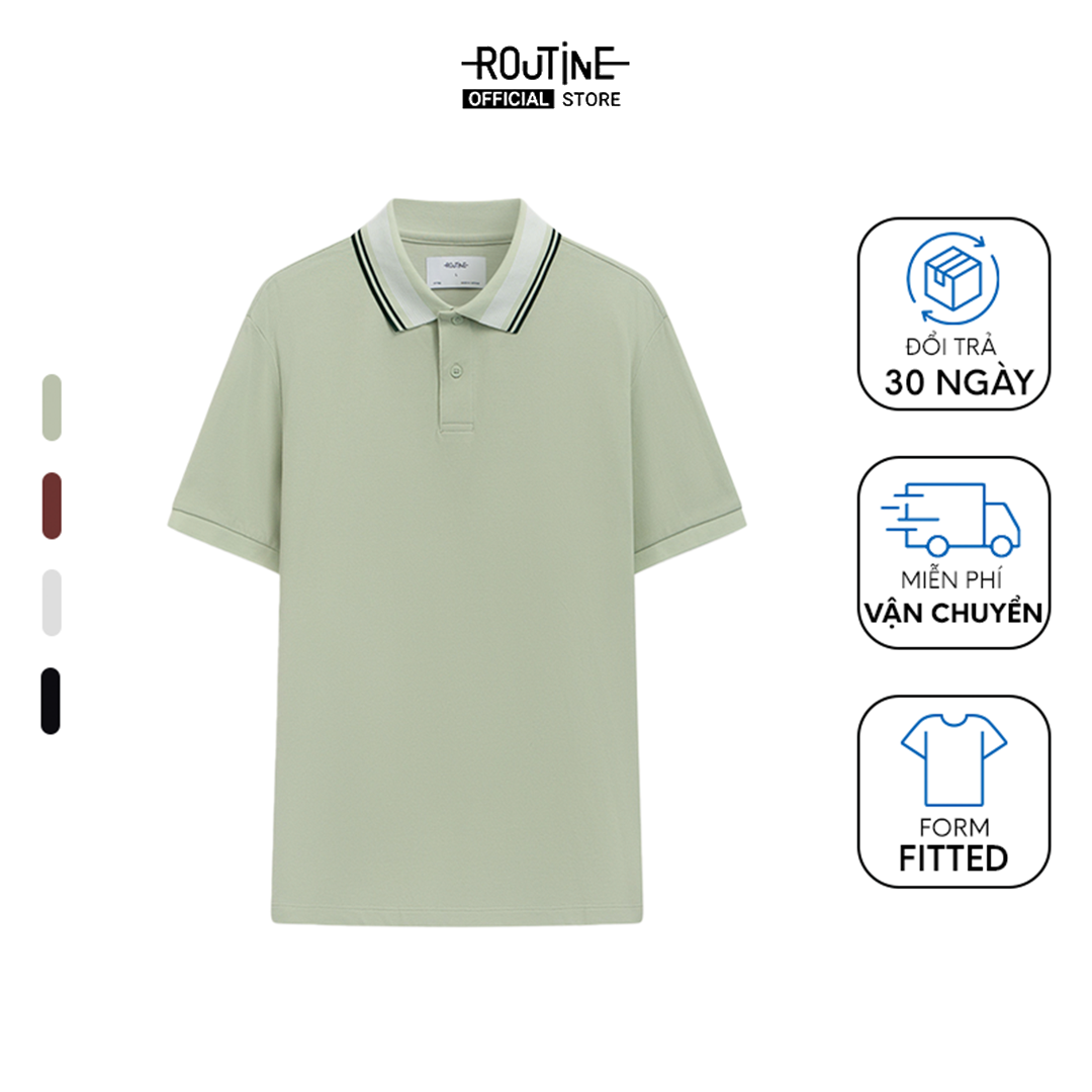 Áo Polo Nam Tay Ngắn 100% Cotton Phối Cổ Sọc Form Fitted - Routine 10F23POL003