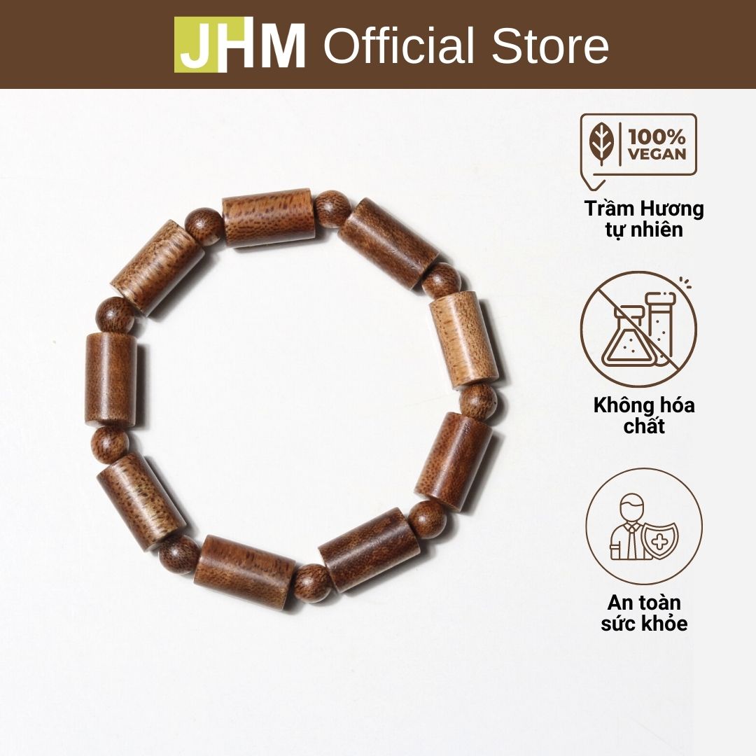 Vòng tay trầm hương trụ trúc 8mm 9x9 hạt 100% trầm tóc tự nhiên mang lại may mắn bình an và tài lộc cho người đeo